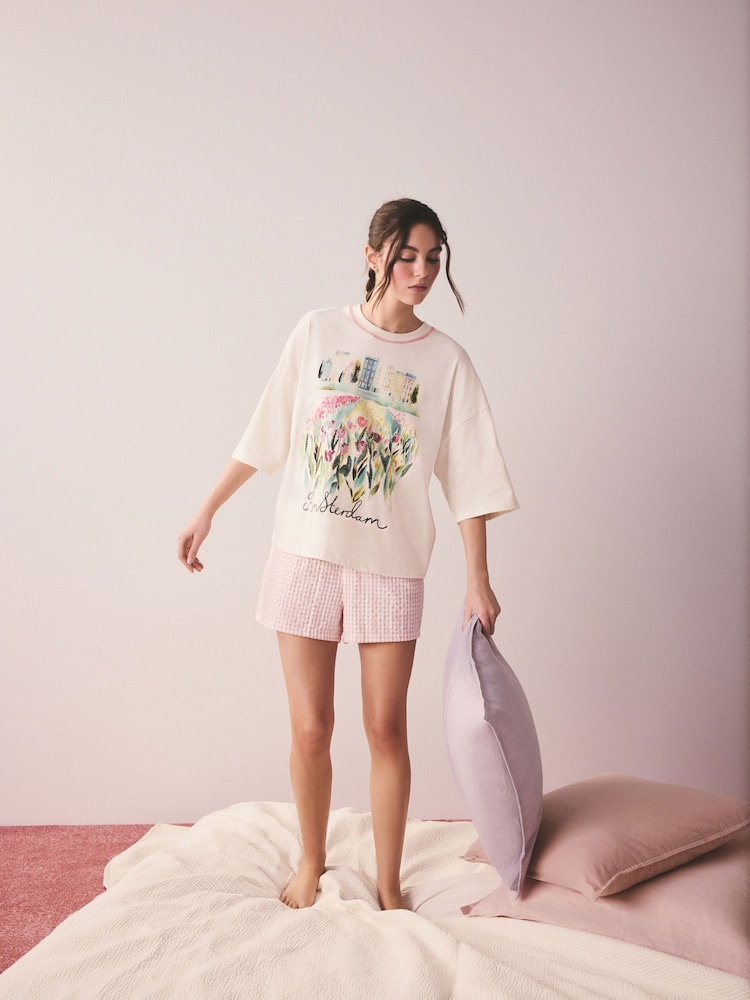 Pink Amsterdam Woven Short Sleeve Pyjamas - Image 1 of 10