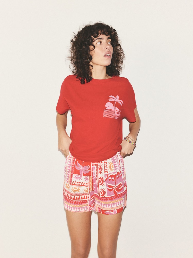 Red Palms Cotton Short Set Pyjamas - Image 2 of 9 Red Palms Cotton Short Set Pyjamas - Image 2 of 9