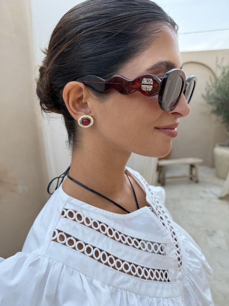 Never Fully Dressed Red Wiggle Arm Acetate Sunglasses with Case - Image 1 of 4