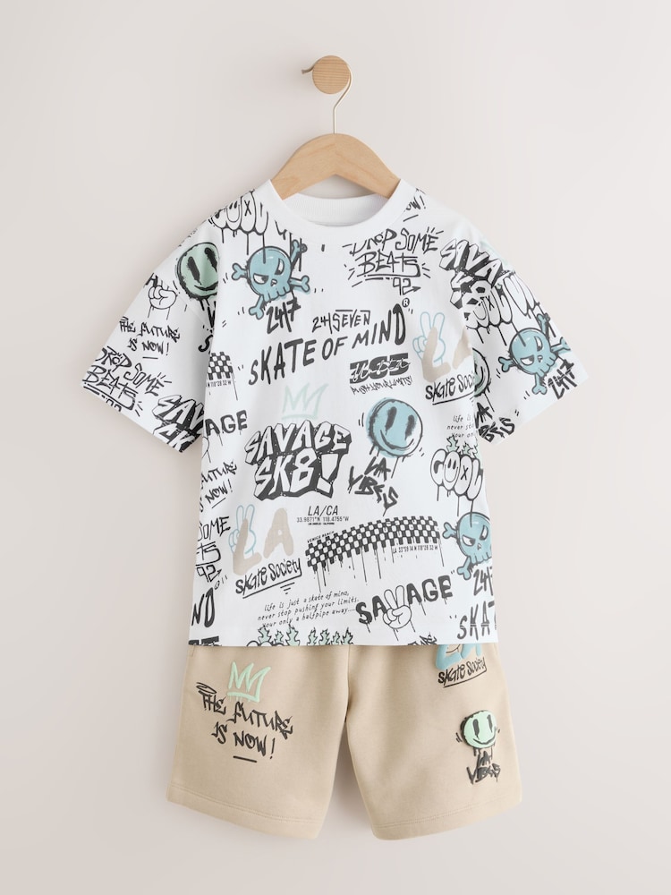 Stone Short Sleeve T-Shirt and Shorts Set (3-16yrs) - Image 1 of 4 Stone Short Sleeve T-Shirt and Shorts Set (3-16yrs) - Image 1 of 4