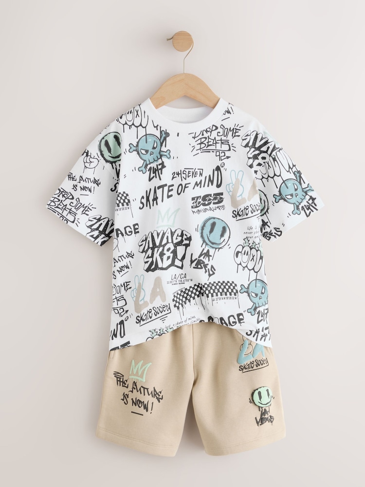 Stone Short Sleeve T-Shirt and Shorts Set (3-16yrs) - Image 2 of 4 Stone Short Sleeve T-Shirt and Shorts Set (3-16yrs) - Image 2 of 4