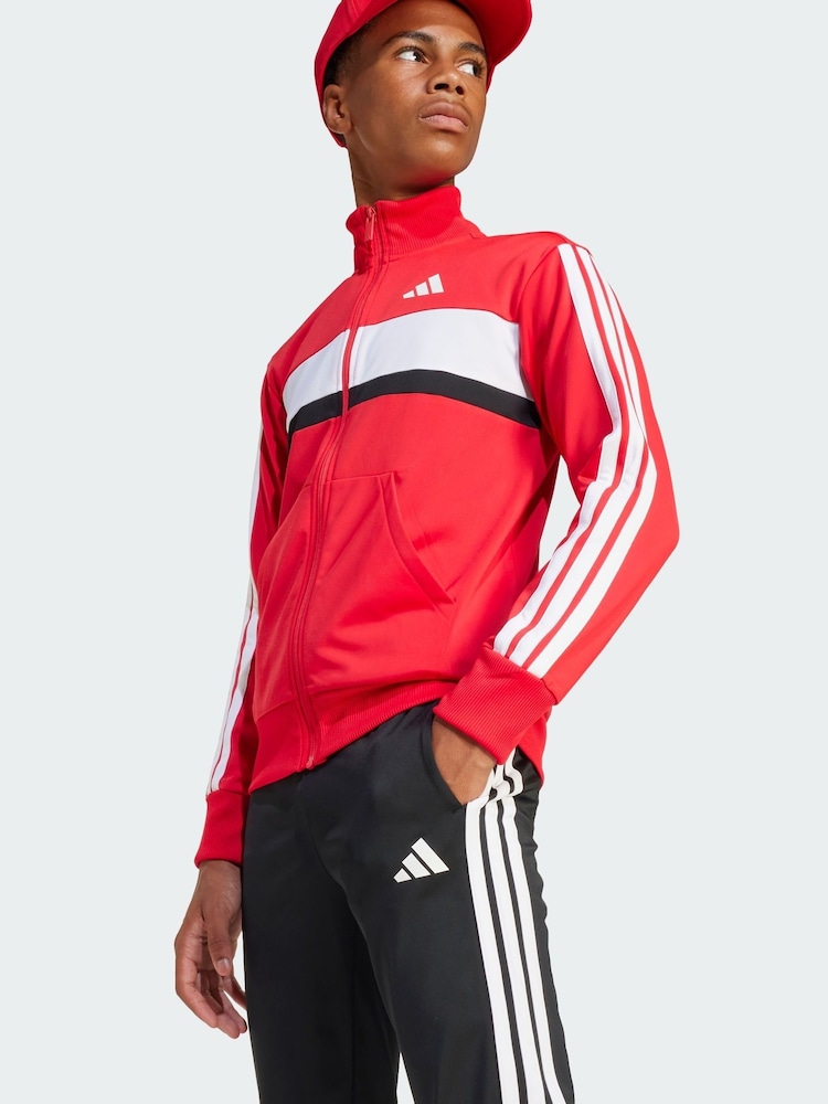 adidas Red Seasonal Essentials Tiberio 3-Stripes Tricot Tracksuit - Image 2 of 4
