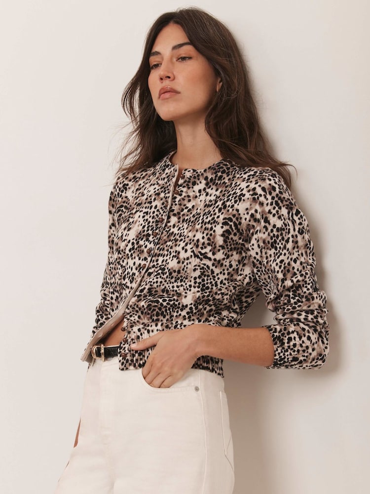 Mint Velvet Brown Leopard Print Cotton Cardigan - Image 2 of 8