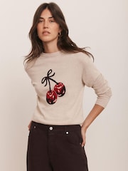 Mint Velvet Natural Cotton Blend Cherry Knit Jumper - Image 1 of 8