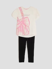 River Island Cream Lamour Bow Bag T-Shirt & Leggings Set - Image 5 of 5