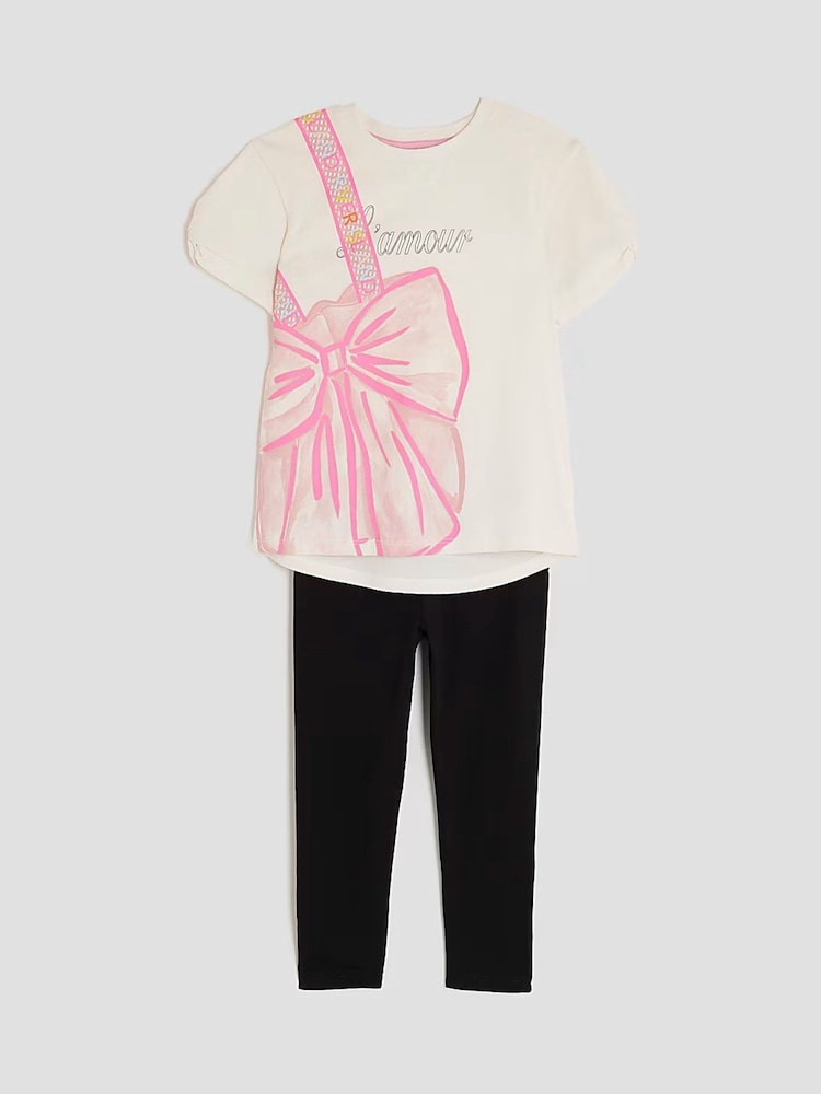 River Island Cream Lamour Bow Bag T-Shirt & Leggings Set - Image 5 of 5