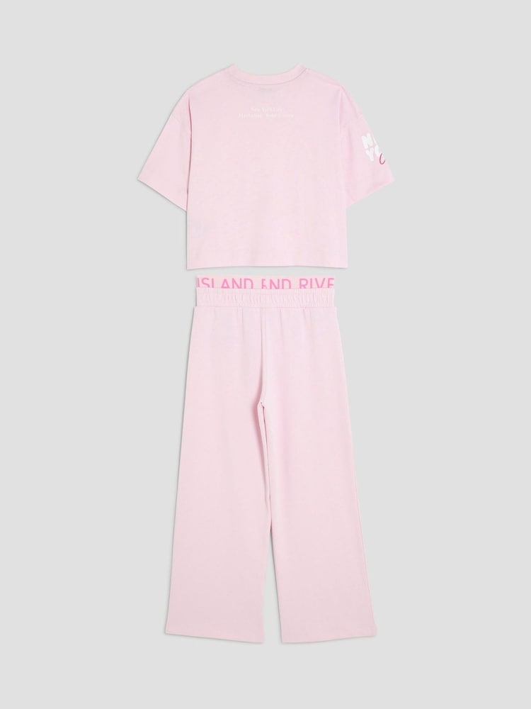 River Island Pink New York Graphic Crop T-Shirt & Wide Leg Joggers Set - Image 2 of 4