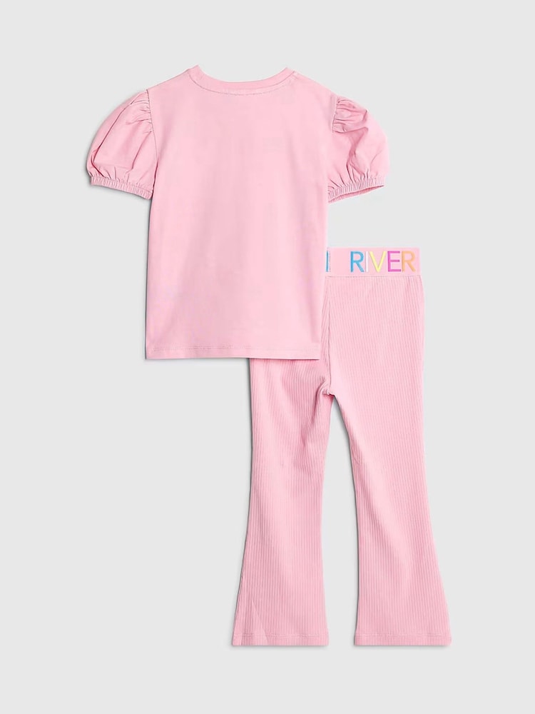 River Island Pink Always Right Dog T-Shirt & Rainbow Waistband Kickflare Leggings Set - Image 2 of 6