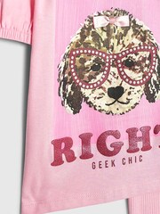 River Island Pink Always Right Dog T-Shirt & Rainbow Waistband Kickflare Leggings Set - Image 3 of 6