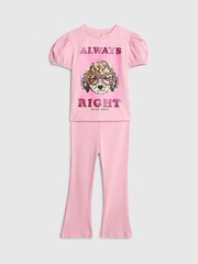 River Island Pink Always Right Dog T-Shirt & Rainbow Waistband Kickflare Leggings Set - Image 4 of 6
