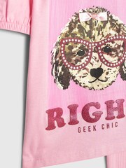 River Island Pink Always Right Dog T-Shirt & Rainbow Waistband Kickflare Leggings Set - Image 5 of 6