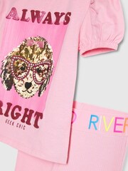 River Island Pink Always Right Dog T-Shirt & Rainbow Waistband Kickflare Leggings Set - Image 6 of 6
