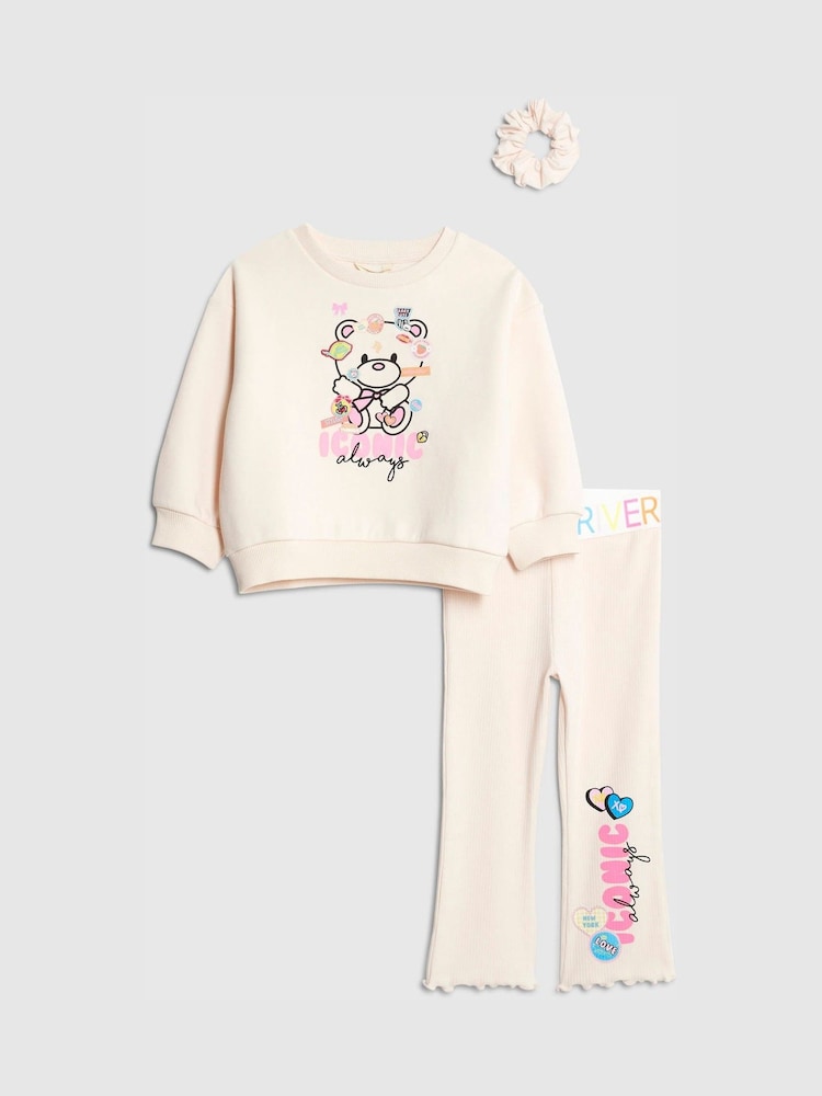 River Island Iconic Bear Sweatshirt & Leggings 3 Piece Set - Imagen 1 de 5