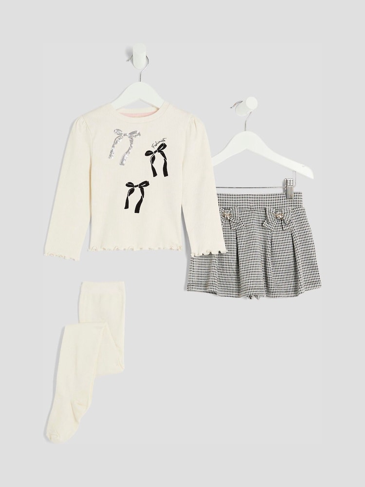 River Island Cream Bow Skort 3 Piece Set - Image 1 of 5