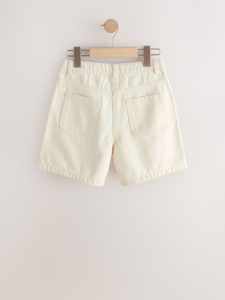White Emrboidered Hem - Pullon Denim Shorts (3-16yrs) - Imaginea 2 din 4
