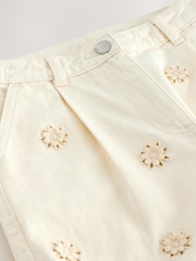 White Emrboidered Hem - Pullon Denim Shorts (3-16yrs) - Imaginea 4 din 4