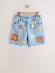 Mid Blue Denim Crochet Applique Crochet Denim Shorts (3-16yrs) - Image 5 of 8