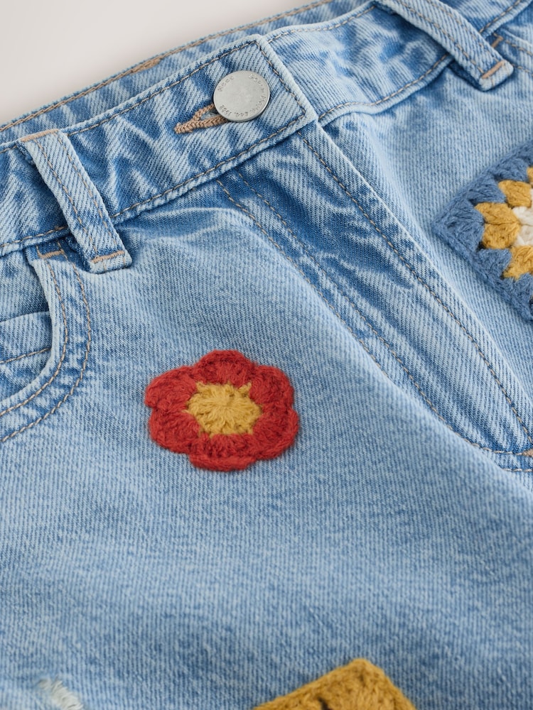 Mid Blue Denim Crochet Applique Crochet Denim Shorts (3-16yrs) - Image 8 of 8
