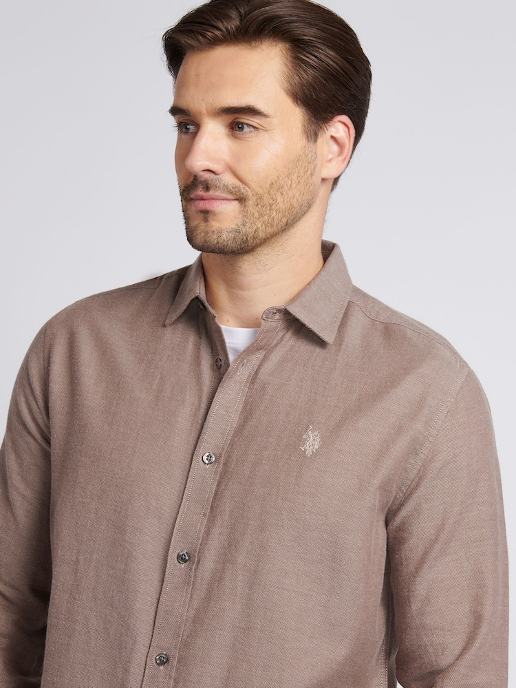 U.S. Polo Assn. Brown Brushed Dobby Shirt - Image 2 of 9