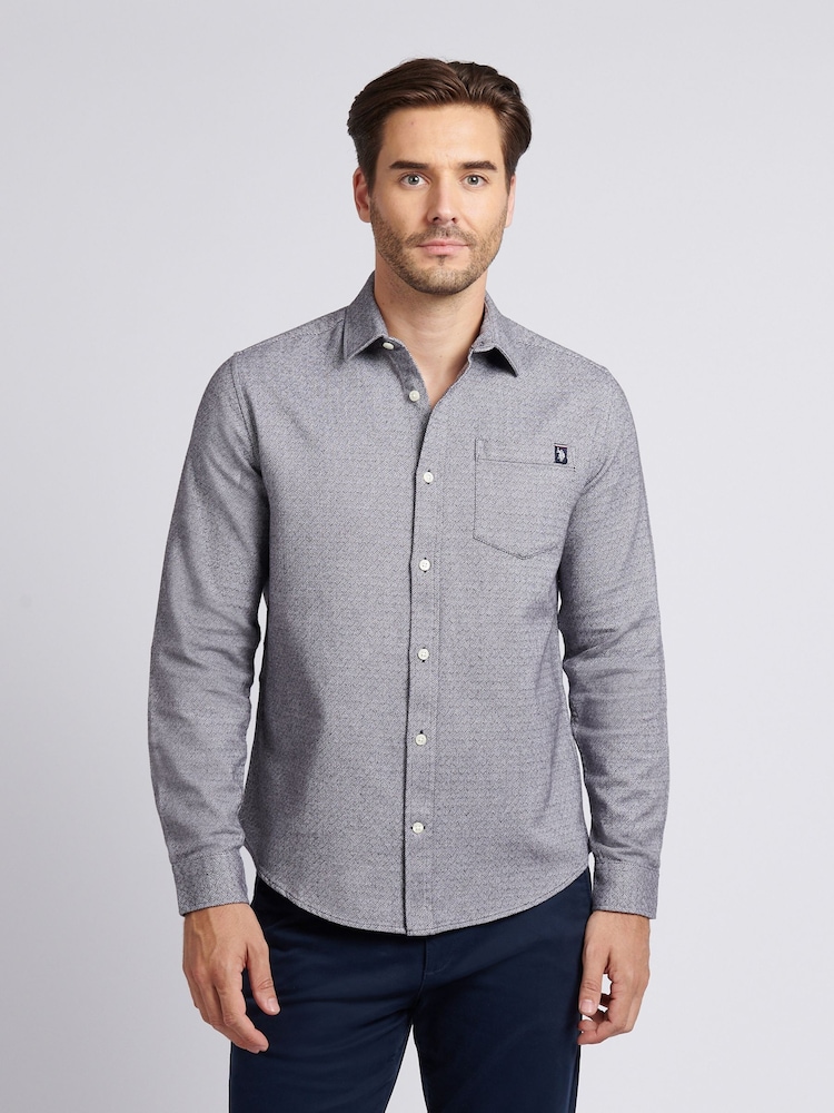 U.S. Polo Assn. Blue Herringbone Crosshatch Textured Shirt - Image 1 of 9
