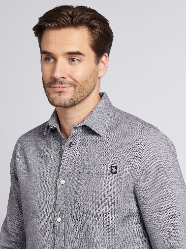 U.S. Polo Assn. Blue Herringbone Crosshatch Textured Shirt - Image 2 of 9