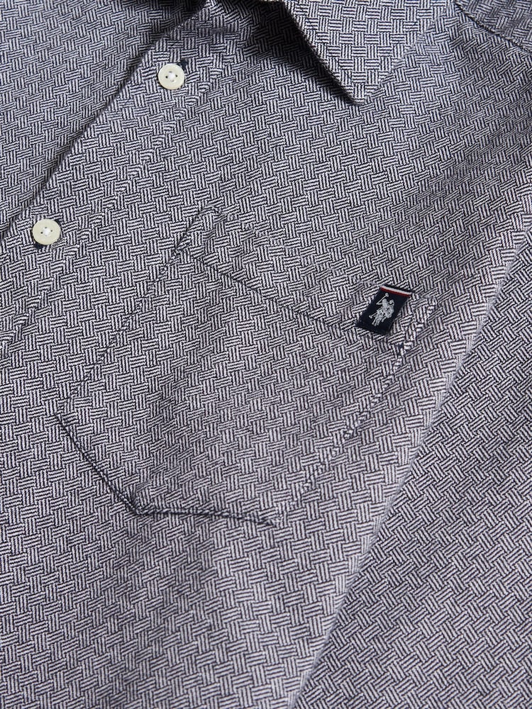 U.S. Polo Assn. Blue Herringbone Crosshatch Textured Shirt - Image 9 of 9 U.S. Polo Assn. Blue Herringbone Crosshatch Textured Shirt - Image 9 of 9