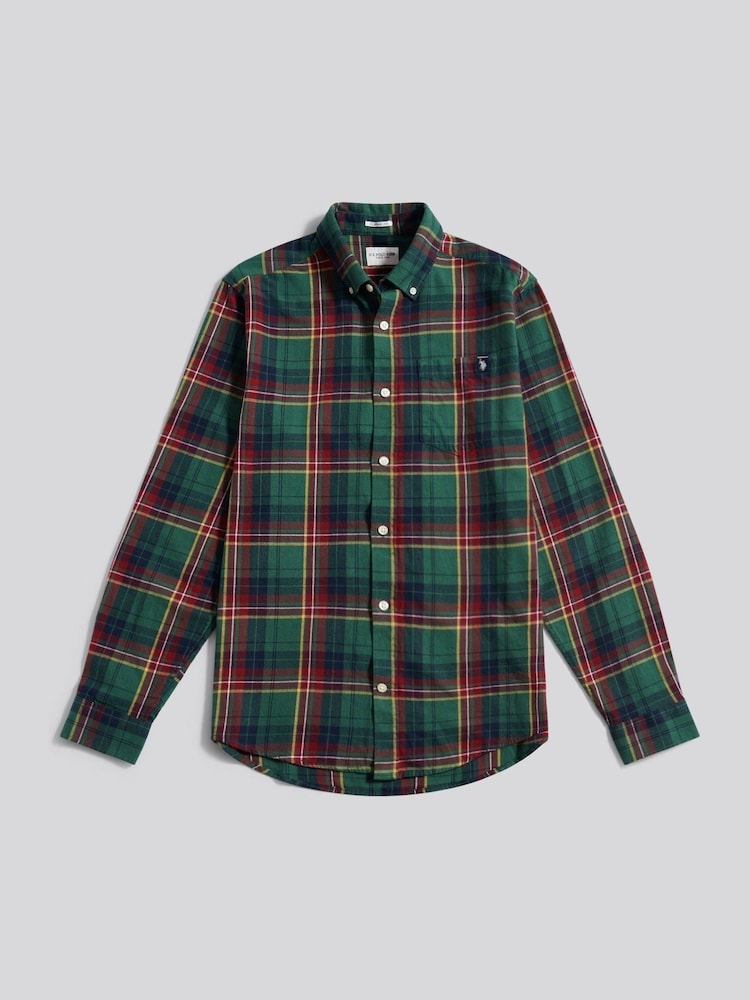 Mens U.S. Polo Assn. Green Pocketed Checked Buttondown Shirt Large