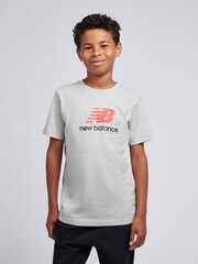 New Balance Grey Jersey Stacked Logo T-Shirt - Image 1 of 8