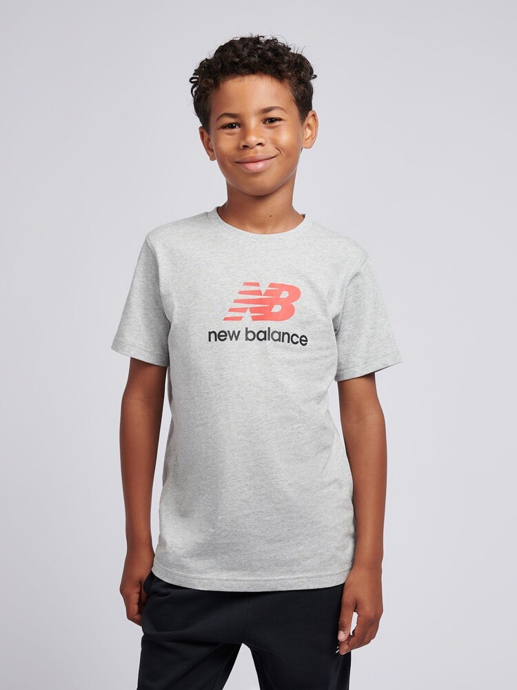 New Balance Grey Jersey Stacked Logo T-Shirt - Image 1 of 8
