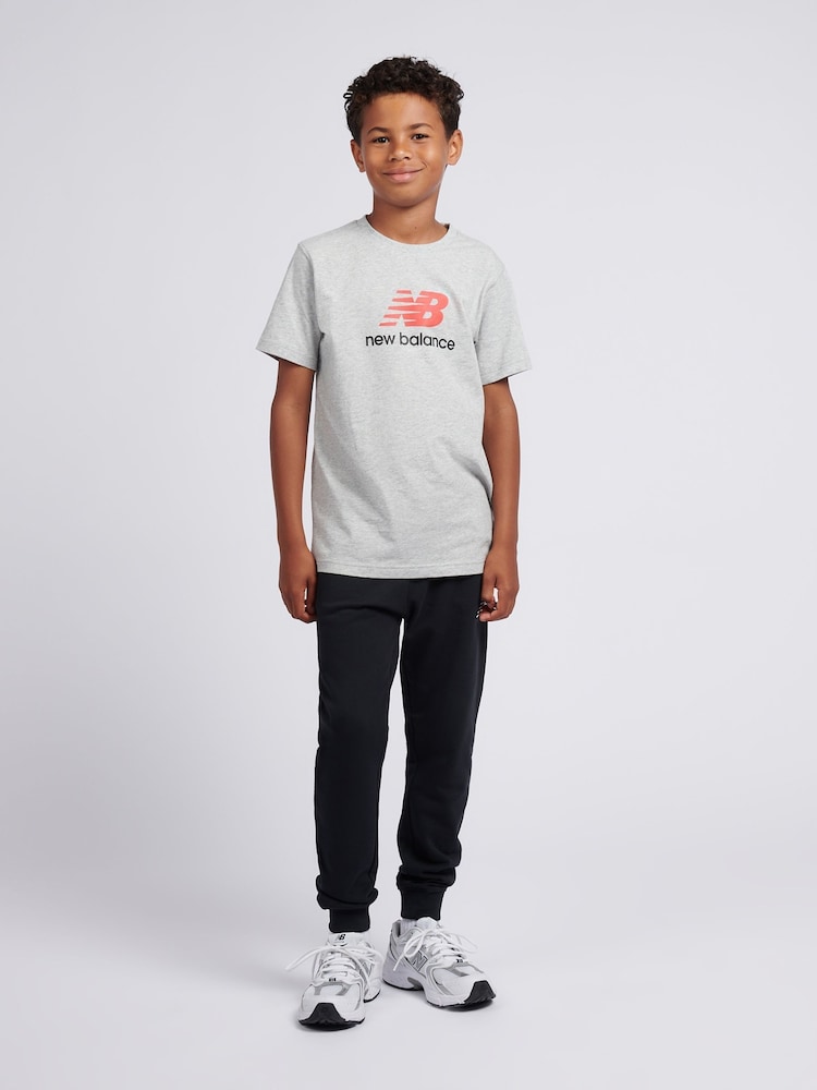 New Balance Grey Jersey Stacked Logo T-Shirt - Image 2 of 8 New Balance Grey Jersey Stacked Logo T-Shirt - Image 2 of 8