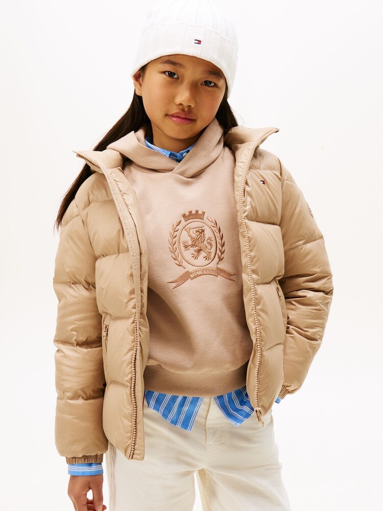 Tommy Hilfiger Brown Shiny Relaxed Hooded Puffer Jacket - Image 1 of 5 Tommy Hilfiger Brown Shiny Relaxed Hooded Puffer Jacket - Image 1 of 5