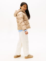 Tommy Hilfiger Brown Shiny Relaxed Hooded Puffer Jacket - Image 2 of 5