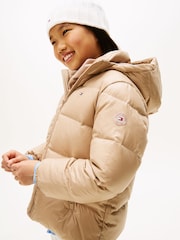 Tommy Hilfiger Brown Shiny Relaxed Hooded Puffer Jacket - Image 4 of 5