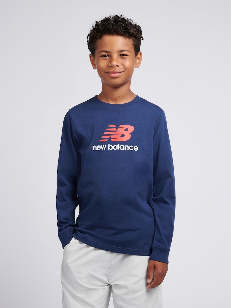 New Balance Blue Jersey Stacked Logo Long Sleeve T-Shirt - Image 1 of 8