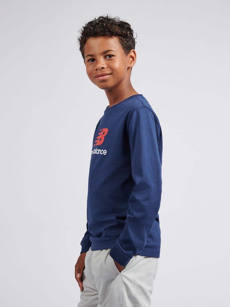 New Balance Blue Jersey Stacked Logo Long Sleeve T-Shirt - Image 2 of 8