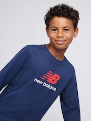 New Balance Blue Jersey Stacked Logo Long Sleeve T-Shirt - Image 4 of 8