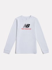 New Balance White Jersey Stacked Logo Long Sleeve T-Shirt - Image 1 of 3