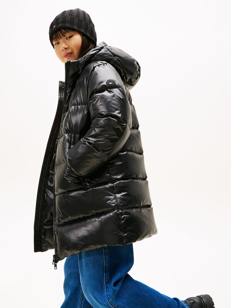Tommy Hilfiger Black Relaxed Hooded Puffer Jacket - Image 1 of 5