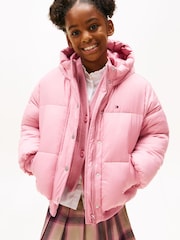 Tommy Hilfiger Pink Relaxed Hooded Puffer Jacket - Image 1 of 6