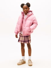 Tommy Hilfiger Pink Relaxed Hooded Puffer Jacket - Image 4 of 6