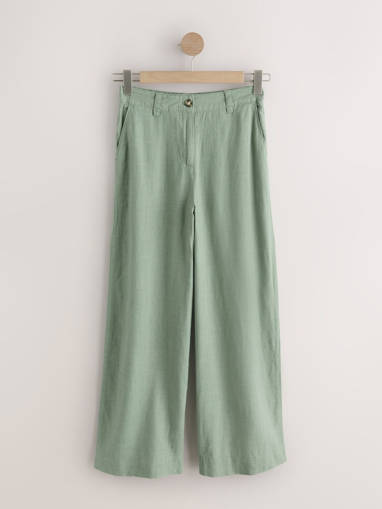 Sage Green Smart Front Linen Blend Wide Leg Trousers - Image 1 of 3