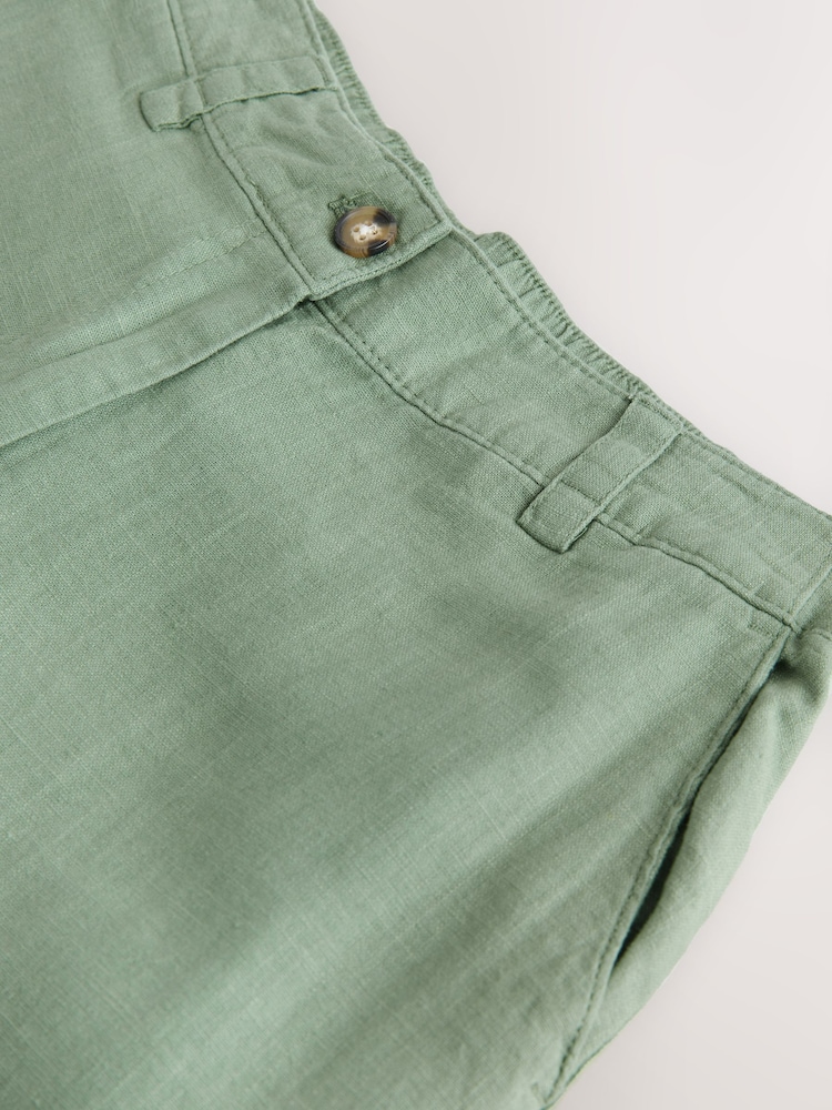 Sage Green Smart Front Linen Blend Wide Leg Trousers - Image 3 of 3