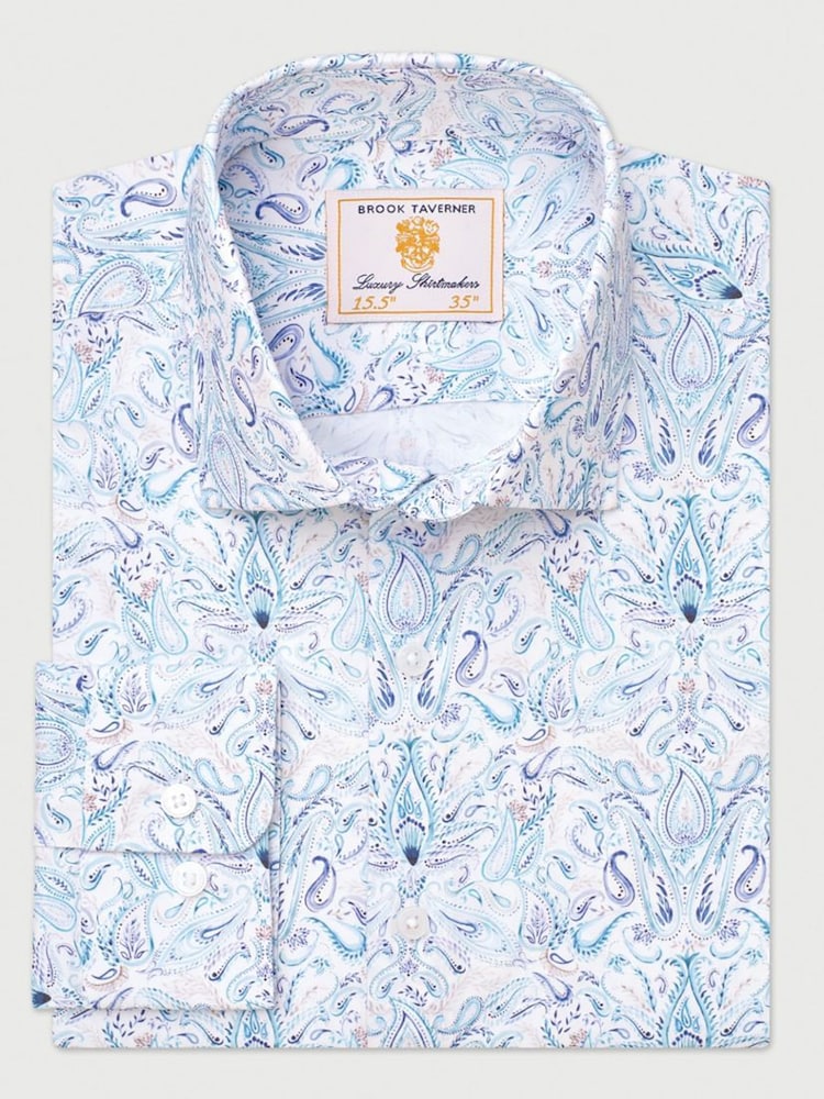 Brook Taverner Blue Paisley Print Occasion Shirt - Image 1 of 2