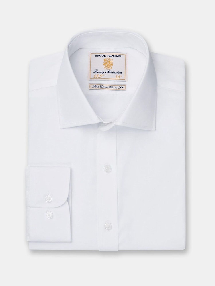 Brook Taverner White Single Cuff Poplin Cotton Shirt - Image 1 of 3
