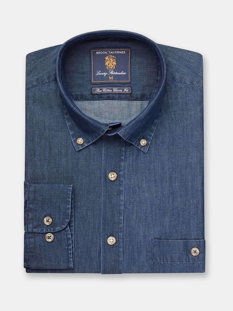 Brook Taverner Blue Chambray Cotton Shirt - Image 1 of 3 Brook Taverner Blue Chambray Cotton Shirt - Image 1 of 3