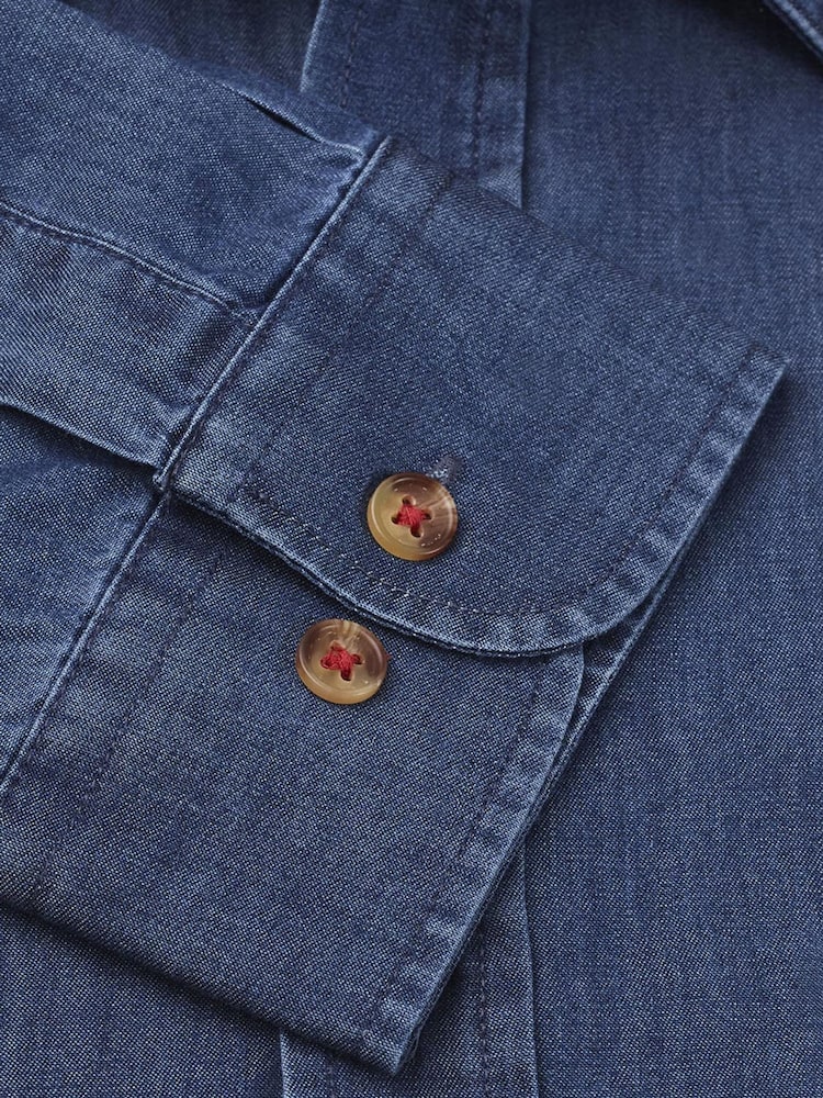 Brook Taverner Blue Chambray Cotton Shirt - Image 3 of 3 Brook Taverner Blue Chambray Cotton Shirt - Image 3 of 3