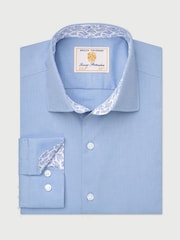 Brook Taverner Blue Herringbone Stretch Cotton Shirt - Image 1 of 2
