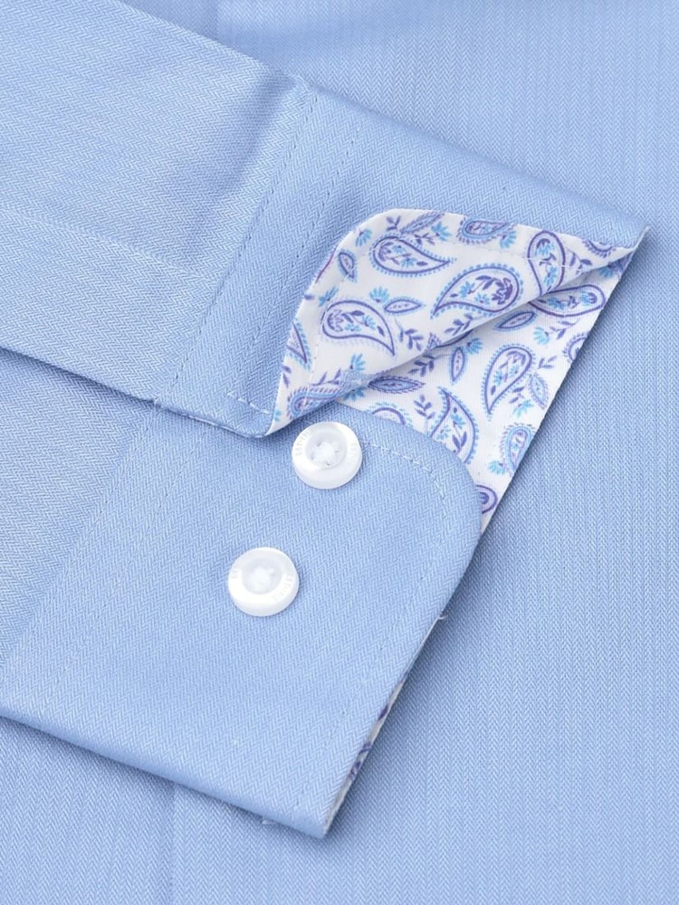 Brook Taverner Blue Herringbone Stretch Cotton Shirt - Image 2 of 2 Brook Taverner Blue Herringbone Stretch Cotton Shirt - Image 2 of 2