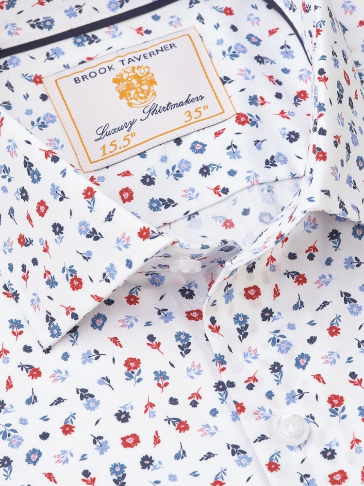 Brook Taverner Red Ditsy Floral Print Long Sleeve 100% Cotton Shirt - Image 6 of 6