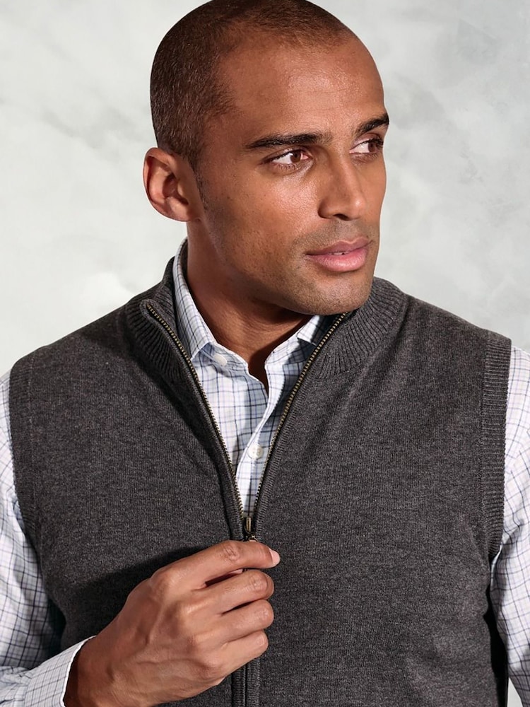 Brook Taverner Grey Cotton Blend Knitted Gilet - Image 3 of 3